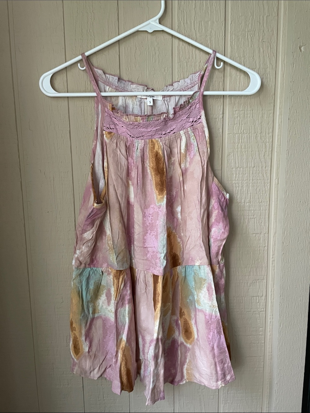 Maurices Pink and Gold Watercolor Print Tank Top